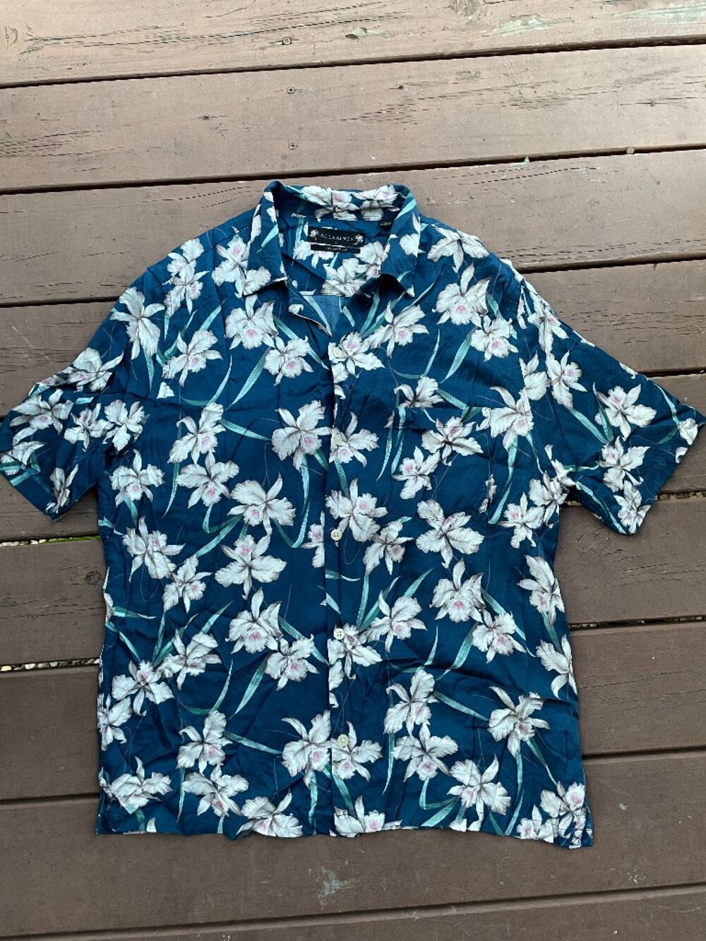 All Saints Navy Blue Floral Button-Down Shirt